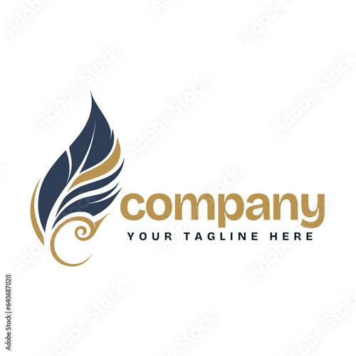 abstract feather logo or quill logo minimalist style icon pen author or writer business logo
