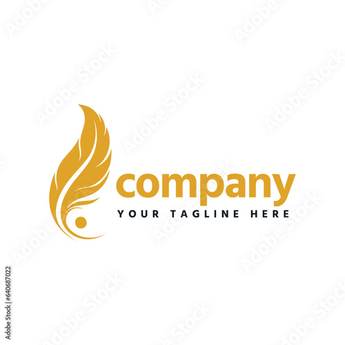 abstract feather logo or quill logo minimalist style icon pen author or writer business logo
