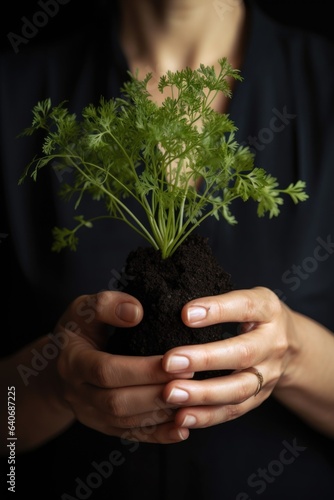 closeup shot of an unrecognisable woman holding a plant growing out of soil photo