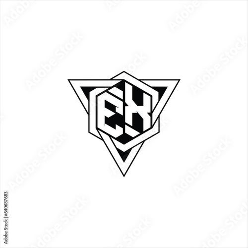 EX Letter Logo monogram hexagon shape with triangle geometric outline sharp modern design