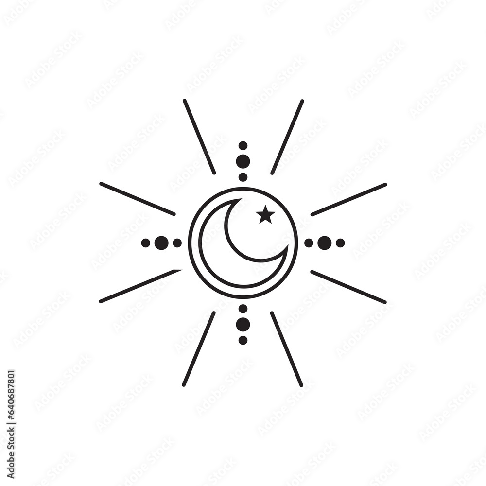 crescent with light rays element crescent with light rays element