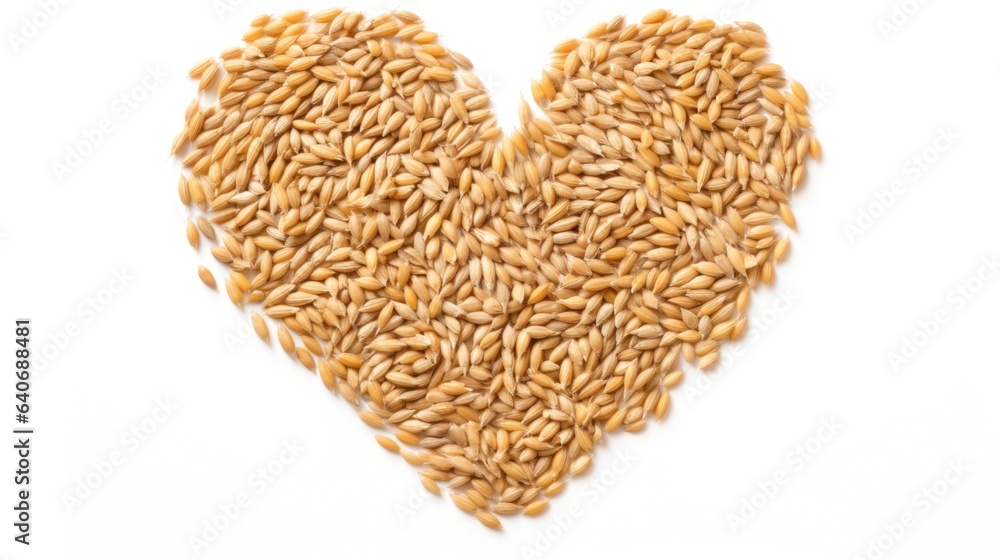 Unpeeled oat grains pile arranged in heart shape isolated. Unpeeled oat grains pile arranged in heart shape isolated.