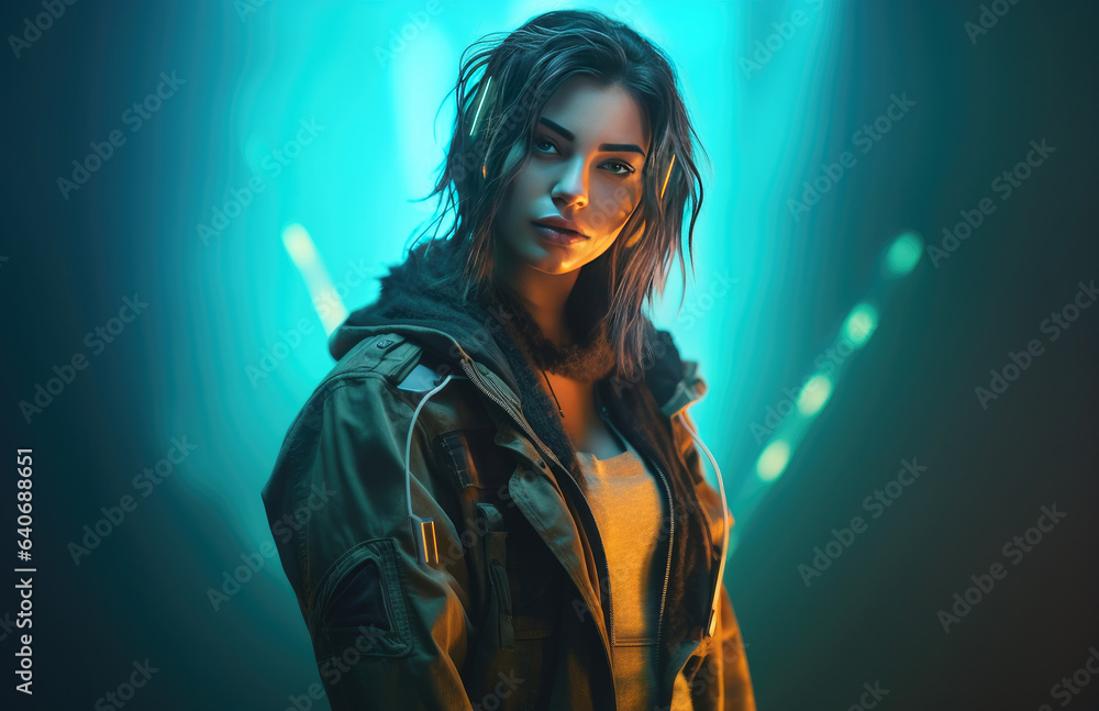 Cyberpunk Woman on a simple background