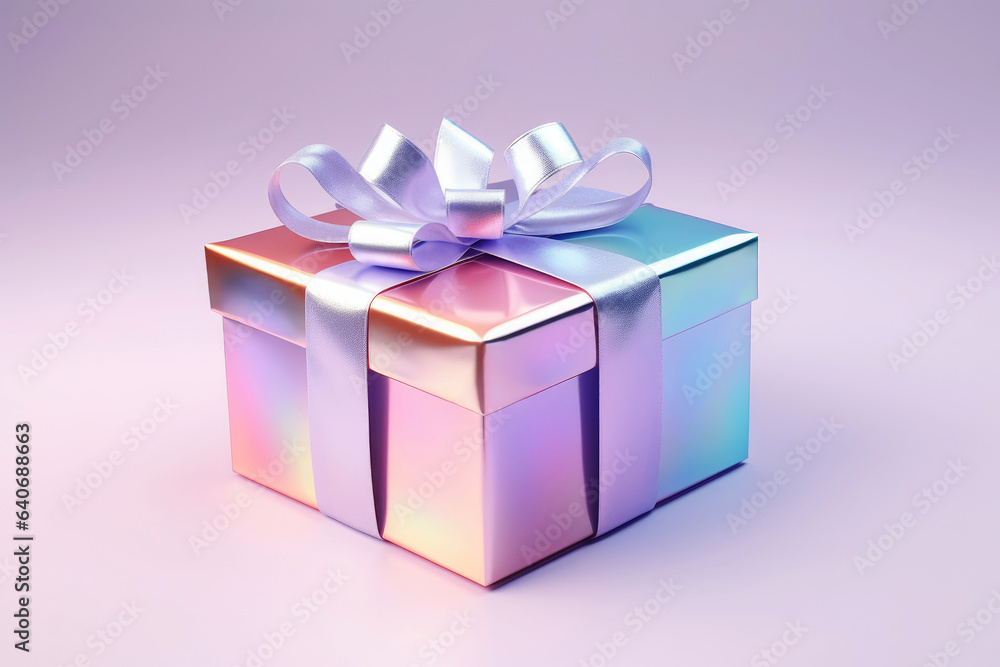 Gift Box In Vibrant Bold Gradient Holographic Color