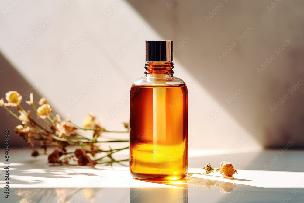 Open Amber Bottle With Serum Or Essential Oil Open Amber Bottle With Serum Or Essential Oil