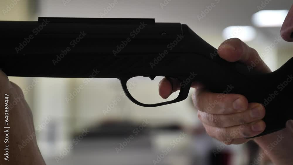Semi-automatic machine gun is fired on a target range. Gun aiming ...