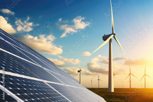 Renewable Energy Concept, Windmil And Solar Cell Panel