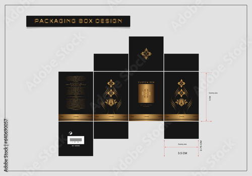 Product Packaging box design with Box die line, icon, frames and Design elements, 3D Illustration, and Vector design Template.	