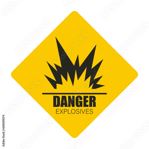 Printable design rectangle sticker label of yellow black danger fire and explosive material sign for explosive, explistion, bomb, fire, burst safety, caution, danger sign