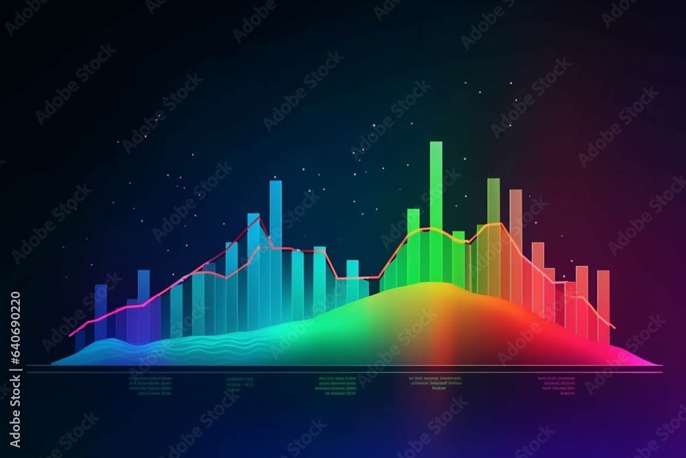 Data visualization charts diagrams, vibrantly illustration with dark background