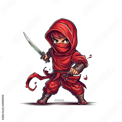  illustration of a cute red ninja for kids	