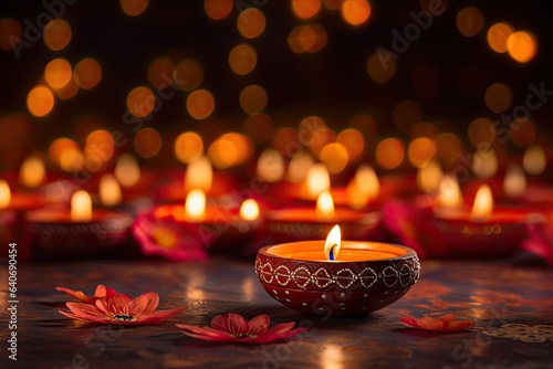 Diwali is an Indian holiday, the festival of fire. Lotus flowers and diyas oil lamps. With Generative AI technology