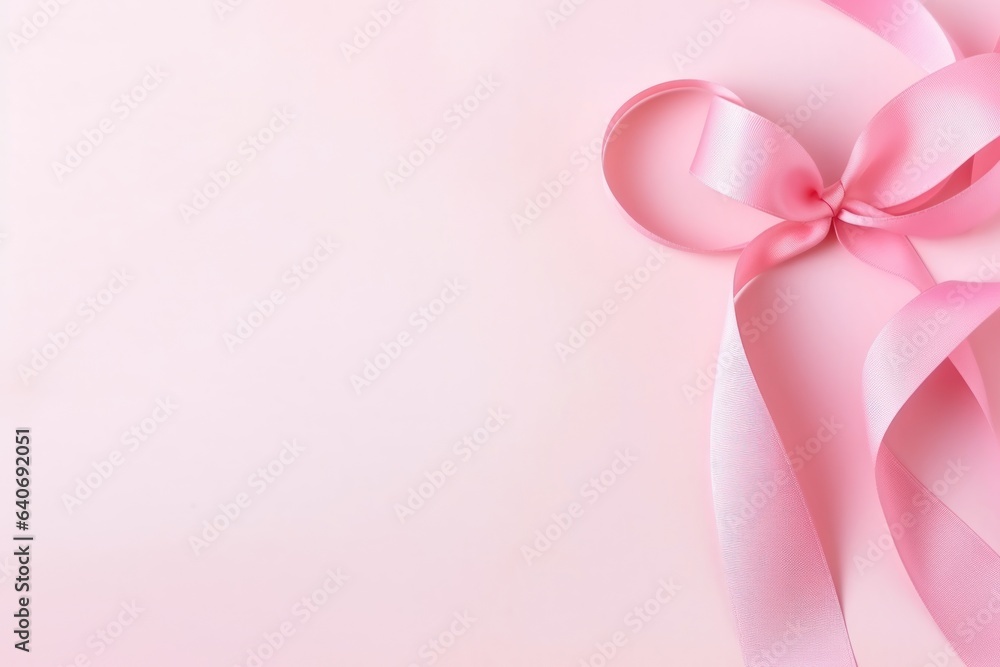 Breast cancer awareness pink ribbon with copy space. Generative AI.