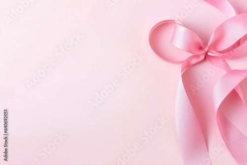 Breast cancer awareness pink ribbon with copy space. Generative AI.