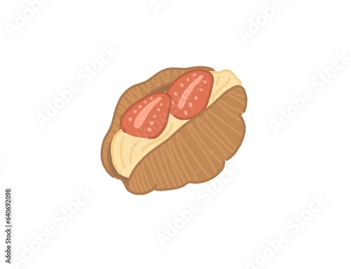 Strawberry cream croissant illustration