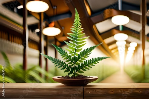 Fern plant in a pot with a bright background. Created with generative Ai technology.