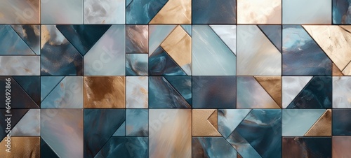 Abstract white gold turquoise geometric marble stone tiles, marbled mosaic tile wall texture background