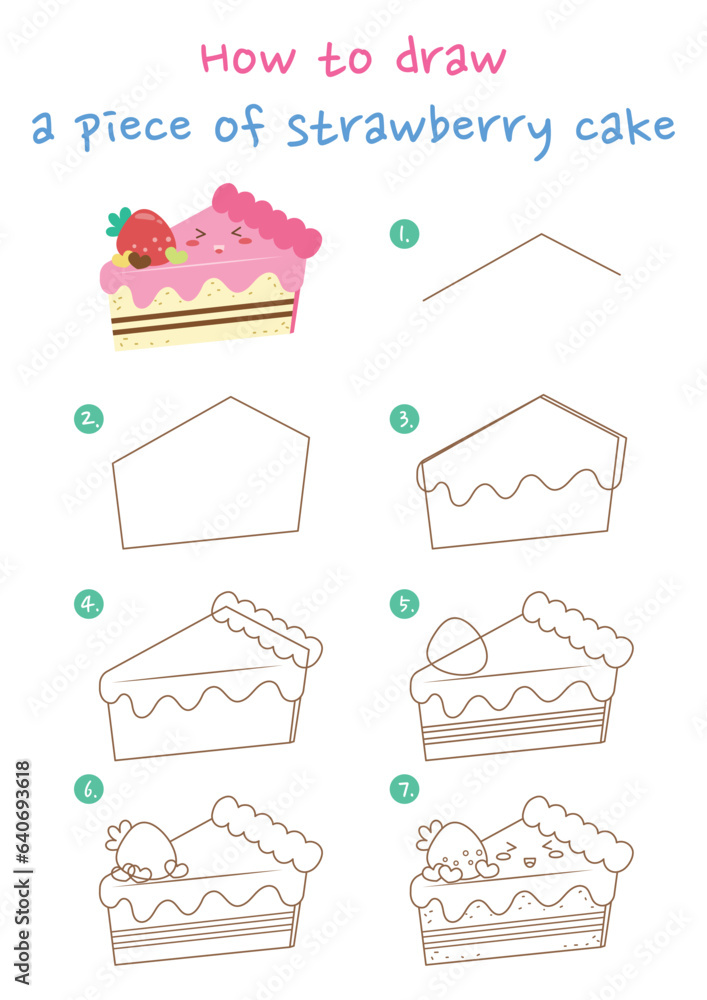How to draw a piece of strawberry cake vector illustration. Draw a