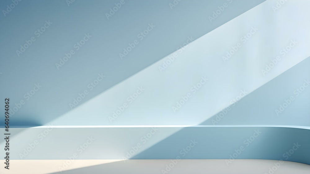 Empty Room in light blue Colors with Shadows on the Wall. Minimal Podium for Product Presentation.
Empty Room in light blue Colors with Shadows on the Wall. Minimal Podium for Product Presentation.