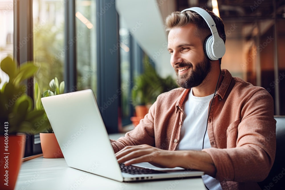 smiling freelance attractive cheerful male man using laptop video calling discuss casual meeting online in cafe coffeeshop man work remotely in cafe restaurant smiling freelance attractive cheerful male man using laptop video calling discuss casual meeting online in cafe coffeeshop man work remotely in cafe restaurant