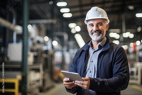 portrait of professional engineer manager inspector in uniform and tablet smile confident in warehouse store distributor factory with happiness at work engineer on site
