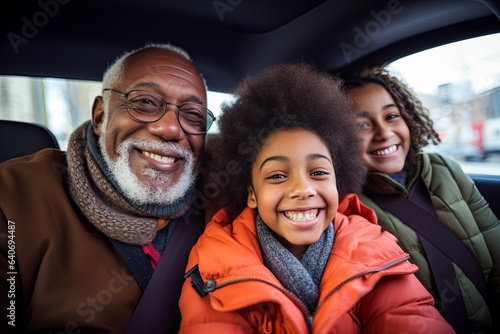 pleasure leisure enjoy weekend vacation moment family together,african american multi generation grandparent and nephew driving with jou fum smile happiness together morning sunday