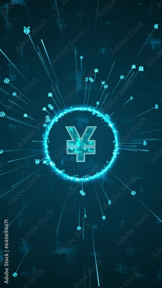 Motion graphic of Blue digital money logo and ring rotation around logo with ai icon spread and line linked on abstract background with crypto currency finance and digital money vertical video concept Motion graphic of Blue digital money logo and ring rotation around logo with ai icon spread and line linked on abstract background with crypto currency finance and digital money vertical video concept