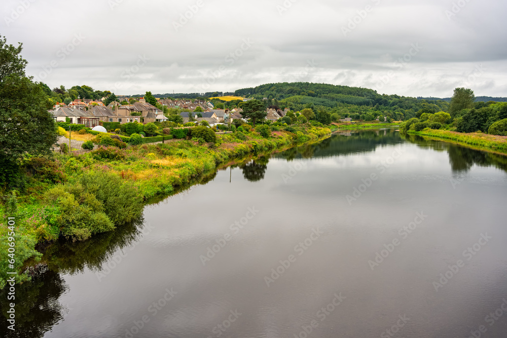 Panoramic view of the River Dee as it passes through the coastal city of Aberdeen in Scotland, UK.