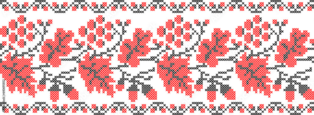 Vector illustration of Ukrainian ornament in ethnic floral style with oak and grape leaves and acorns, bunches of grapes, identity, vyshyvanka, embroidery for websites, banners. Background Vector illustration of Ukrainian ornament in ethnic floral style with oak and grape leaves and acorns, bunches of grapes, identity, vyshyvanka, embroidery for websites, banners. Background