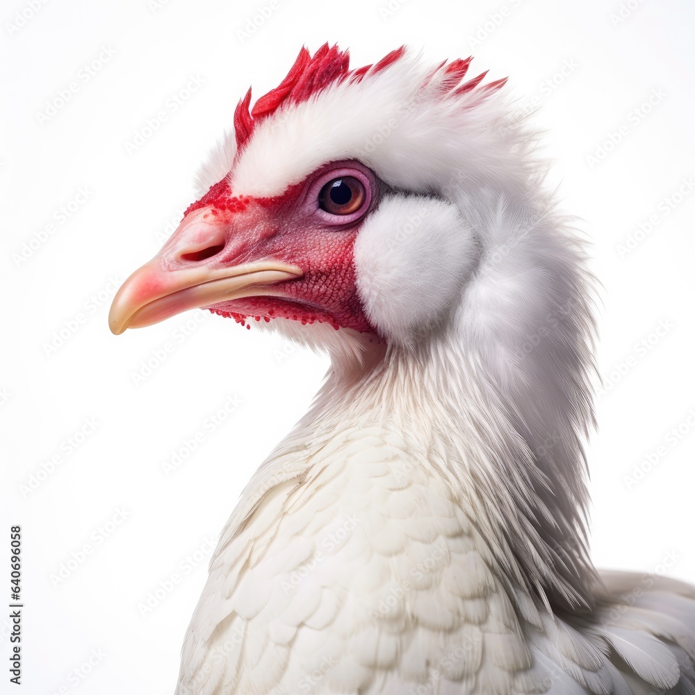 Muscovy duck bird isolated on white background.