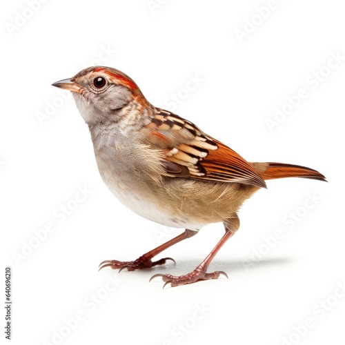 Rufous-crowned sparrow bird isolated on white background.