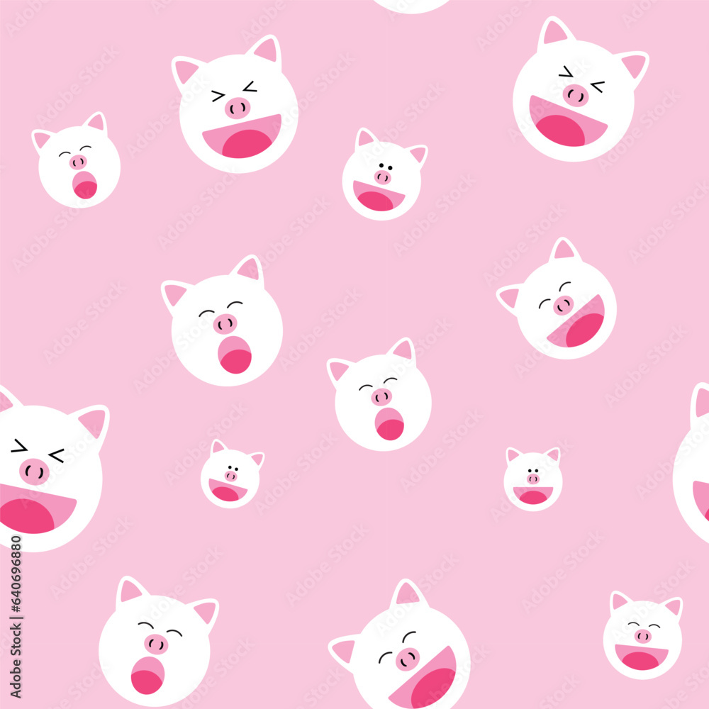 Happy pig seamless pattern.Pig face smiling on pink background repeat pattern.Cute little pig vector design pattern for fabric and paper.