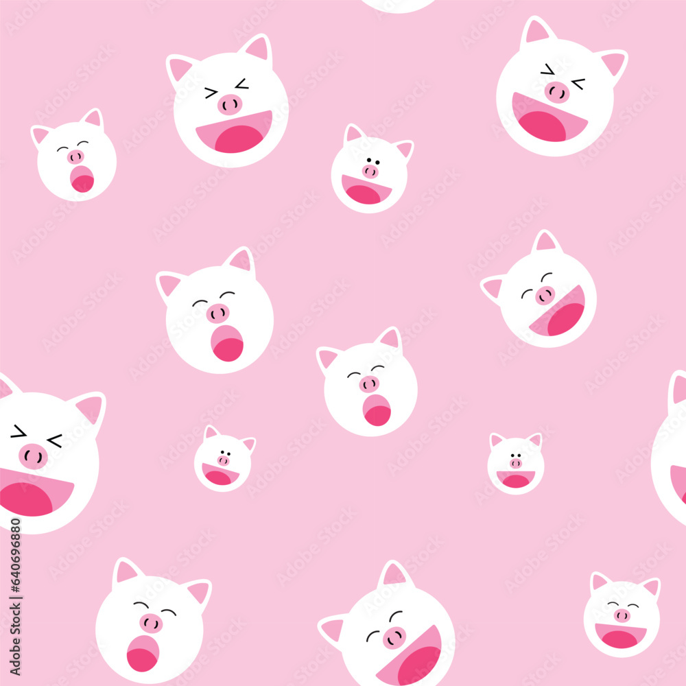 Happy pig seamless pattern.Pig face smiling on pink background repeat pattern.Cute little pig vector design pattern for fabric and paper. Happy pig seamless pattern.Pig face smiling on pink background repeat pattern.Cute little pig vector design pattern for fabric and paper.