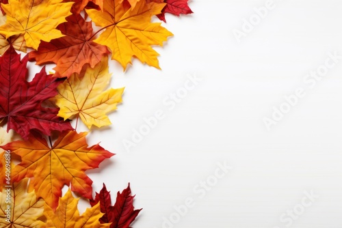 Autumn simple background with a pumpkins and fall leaves. Generative AI