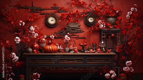 Wallpaper Mural luxury red background style Chinese New Year celebration auspicious festival virtual set background table decoration or wallpaper studio for use Torontodigital.ca