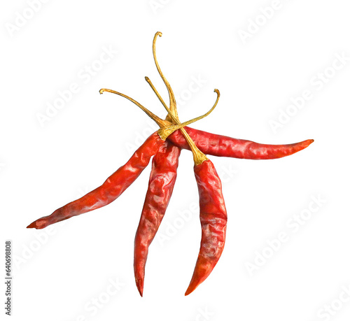 Dried red chili pepper and seeds isolated on white background. Top view on transparent.