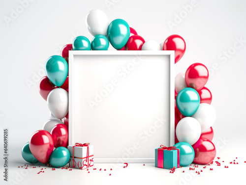 Red and green balloons and gift present for christmas celebration festival or party concepts for commercial key visual design background.greeting card decoration element.copy space photo