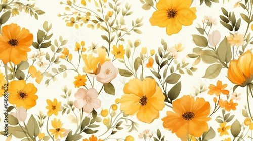 Watercolor flowers seamless background.For fabric design. Beautiful flower pattern © Kamtugeza