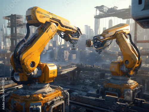 Robotic in Modern Industrial Factory's Automated Production Line - Immerse yourself in the future of manufacturing through this captivating 3D rendering