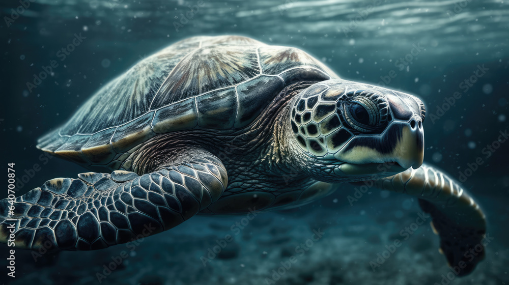 Fototapeta premium The sea turtle which swims elegantly. Beautiful spiral galaxy.