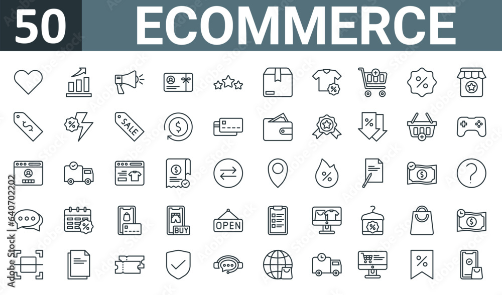 set of 50 outline web ecommerce icons such as love, statistic ...
