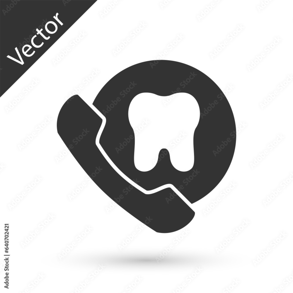 Grey Online dental care icon isolated on white background. Dental service information call center. Vector Grey Online dental care icon isolated on white background. Dental service information call center. Vector