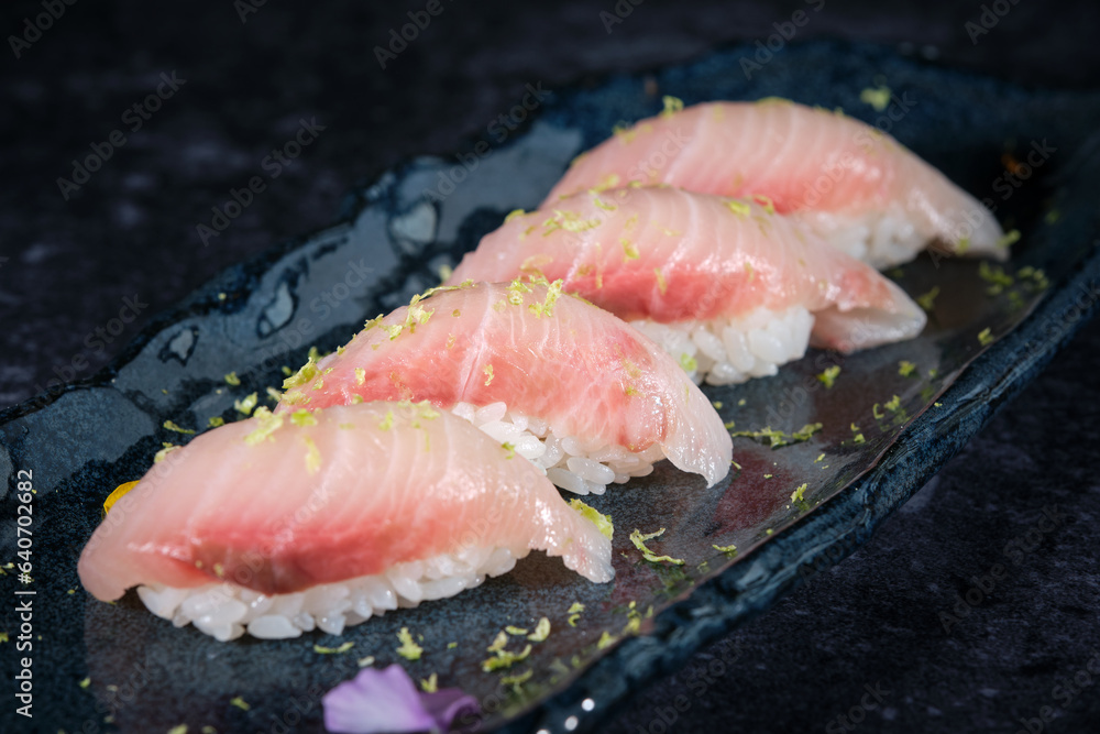 Set of palatable sushi with fish meat Set of palatable sushi with fish meat
