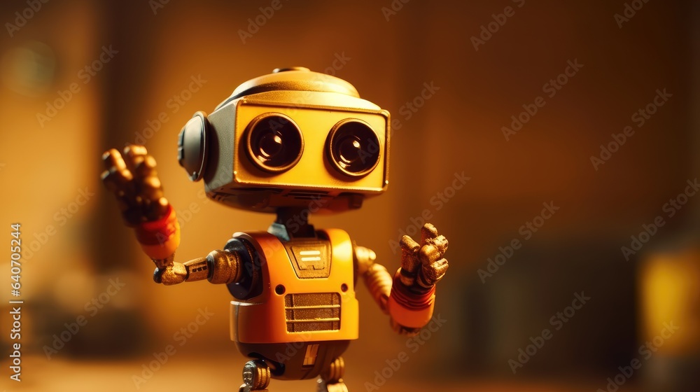 a cute robot standing on a dark background. a cute robot standing on a dark background.