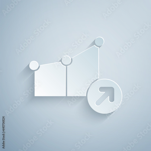 Paper cut Financial growth icon isolated on grey background. Increasing revenue. Paper art style. Vector