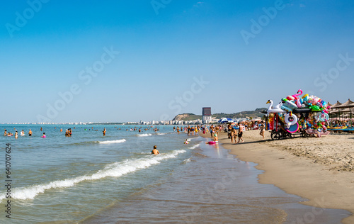 Golem, Durres Albania - 22 august 2023: overcrowded beaches at Golem destination near Durres in Albania