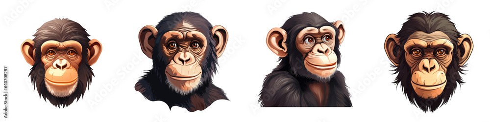 Chimpanzee clipart collection, vector, icons isolated on transparent background