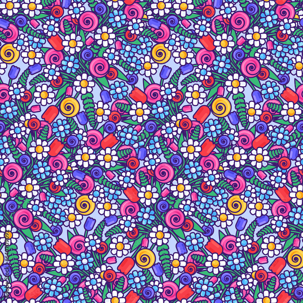 Cartoon Flowers Flat Seamless Pattern Cartoon Flowers Flat Seamless Pattern