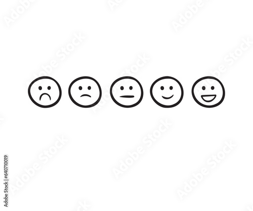 Set of rating emotion faces. simple doodle hand drawn style. Sad or happy.