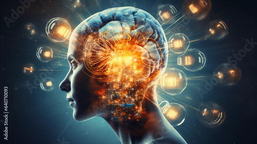 Connected Cognition  Exploring the Fusion of the Digital Realm  Brain  and Light Bulb - Generative AI
